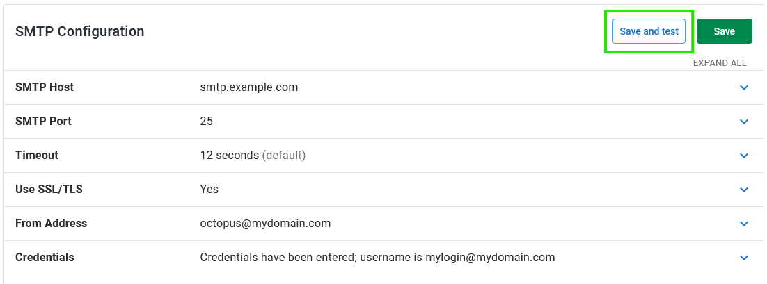 SMTP configuration page